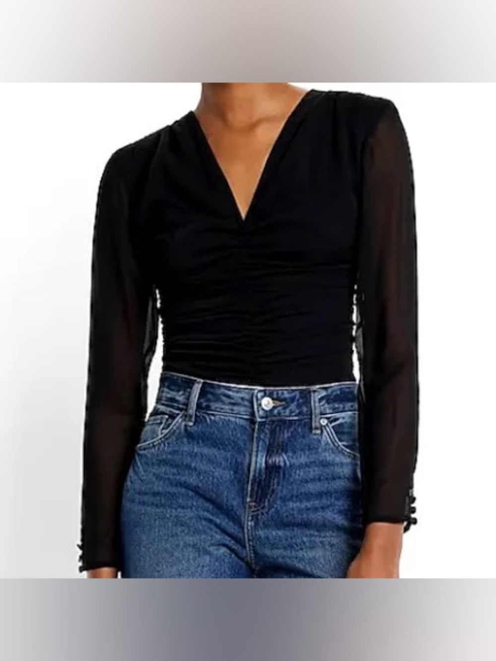 Express Black Ruched Long Sleeve Blouse